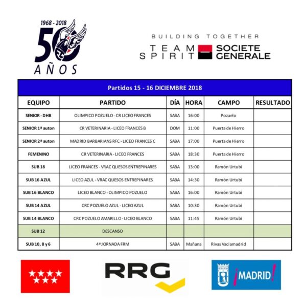 PREVIA FIN DE SEMANA 15/16 DIC 2018 - partidos