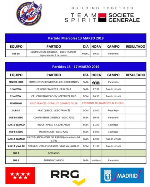 PREVIA DEL FIN DE SEMANA 16/17 MARZO - partidos